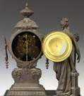 Ansonia Victorian Patinaed Metal Statue Clock