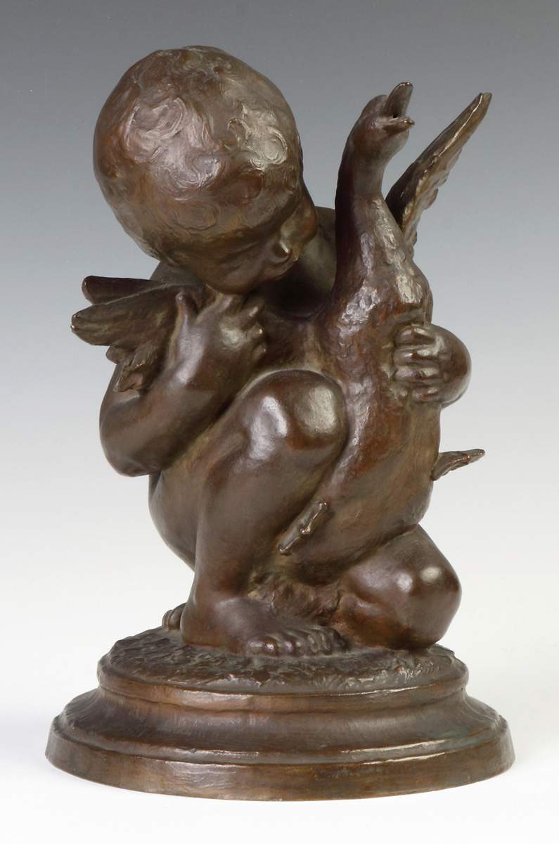 Francis Grimes (American 1869-1963) Child w/Duck Bronze Water Fountain