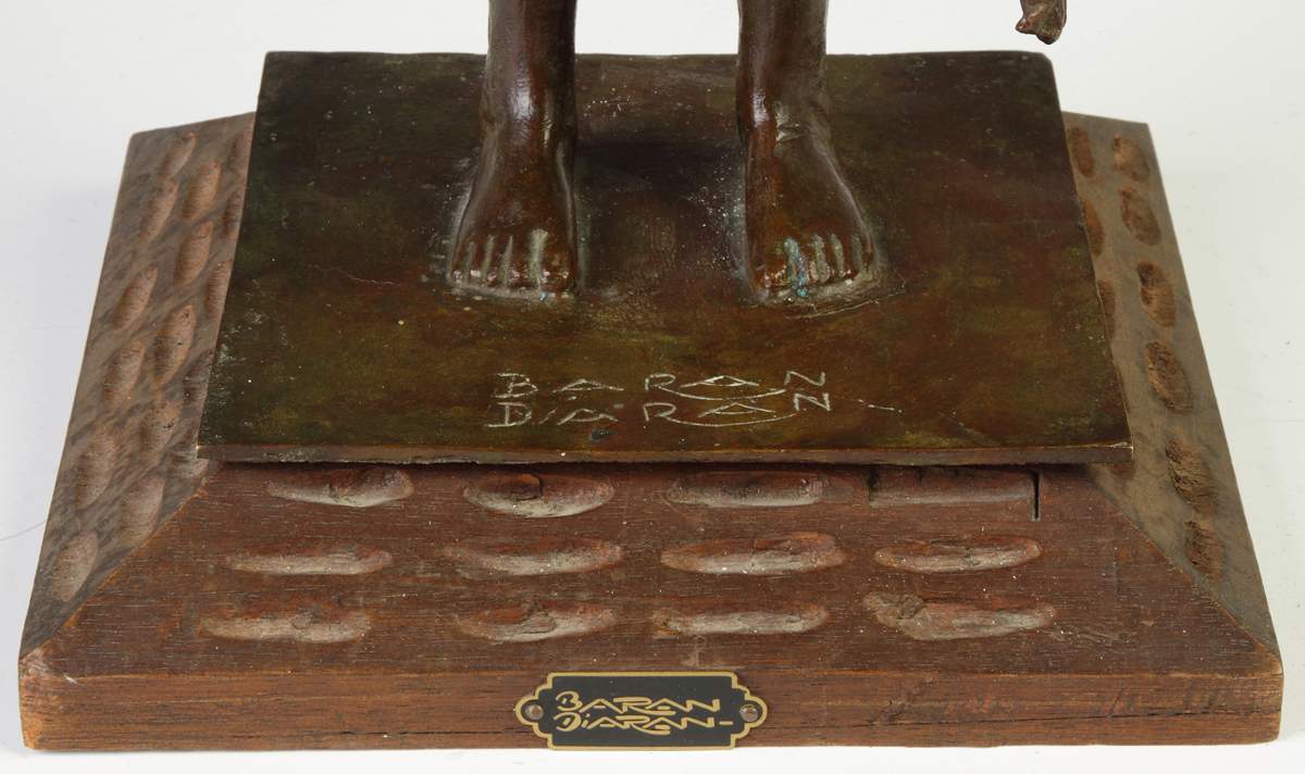 Baran Diaran (Mexican, 20th cent.) Bronze Sculpture of young girl holding bird