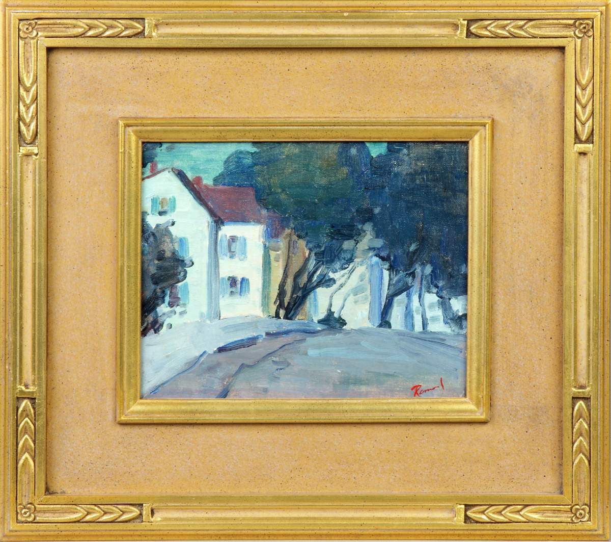 Renouard (American, 18851954) Street scene at dusk Cottone