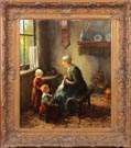 19th cent. Painting of Women & children sewing