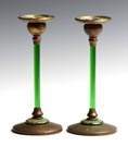 Tiffany Studios Enameled & Gilded Brass Candlesticks w/Glass Stems