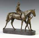 Patinaed Bronze Sculpture w/ Horse, Jockey & Trainer