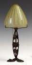 Daum Nancy Art Deco Lamp with Acid Cut Back Shade & Wrought Iron Base