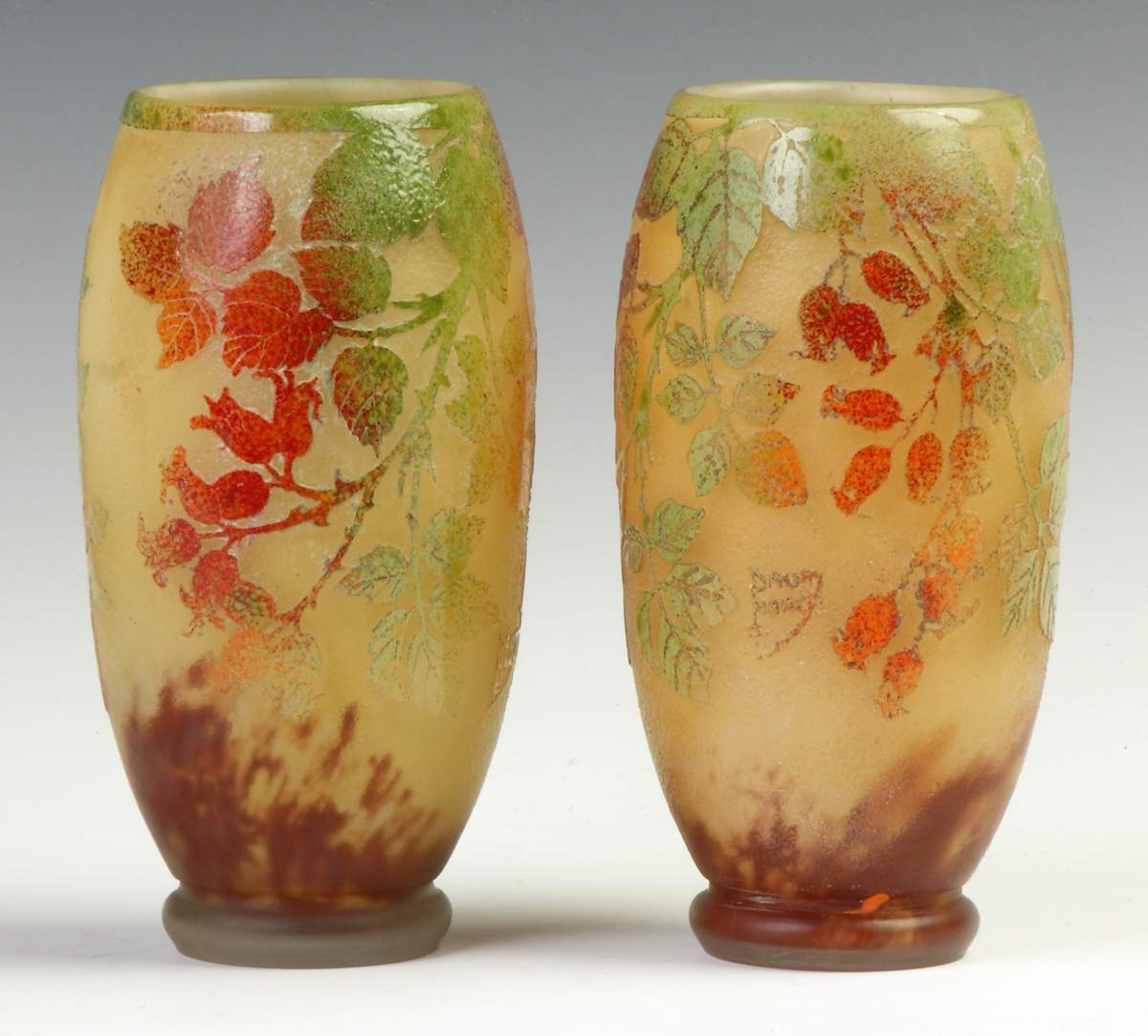 Pair of Daum Nancy Vases with Flowers & Autumn Leaves Cottone Auctions
