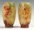 Pair of Daum Nancy Vases with Flowers & Autumn Leaves