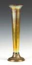 Tiffany Studios Iridescent Gold Ribbed Vase with Bronze Enameled Base
