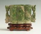 Chinese Carved Spinach Jade Cache Pot