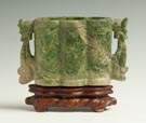 Chinese Carved Spinach Jade Cache Pot