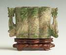 Chinese Carved Spinach Jade Cache Pot