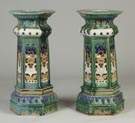 Pair of Glazed Pottery Pagoda Form Pedestals