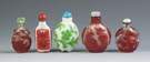 Five Chinese Overlay Peking Glass Snuff Bottles