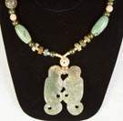 Chinese Carved Jade & Turquoise Necklace