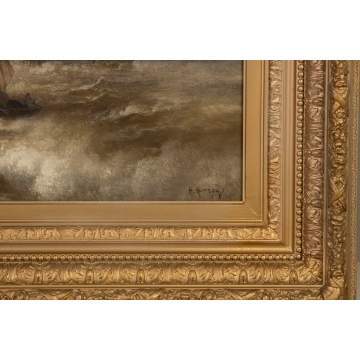 Hermann Ottomar Herzog  (American/German, 1832-1932) Dock with Stormy Seas