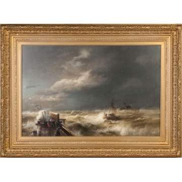 Hermann Ottomar Herzog  (American/German, 1832-1932) Dock with Stormy Seas