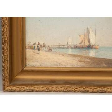 Hermann Ottomar Herzog  (American/German, 1832-1932) Pier & beach scene