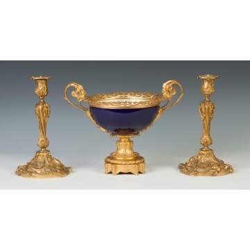 French Porcelain Gilt Bronze Handled Compote