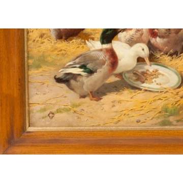 Claude Cardon (British, exh. 1892-1920) "Ducks & Hens" & "Puppies & Hens"