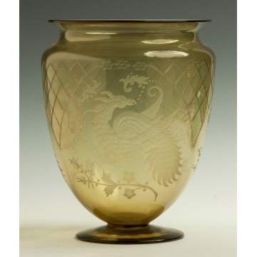 Steuben Engraved Vase with Bird Design