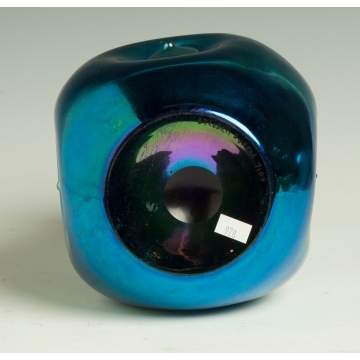 Steuben Blue Aurene Vase with Applied Button Design