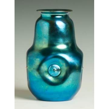 Steuben Blue Aurene Vase with Applied Button Design