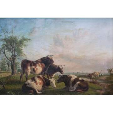 William Sidney Cooper (English, 1854-1927) Cows near stream