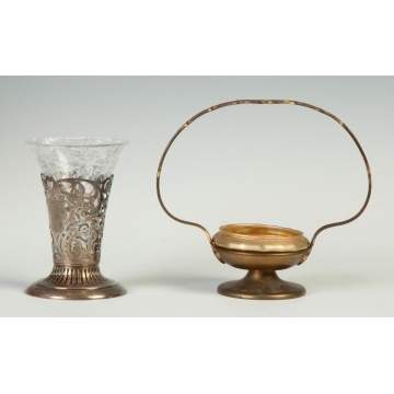 Cut Glass Vase & Tiffany Gilt Brass Stand 
