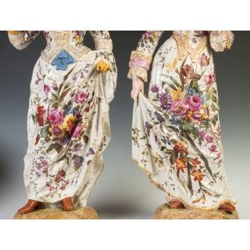 Large Pair of Porcelain Women with Hats