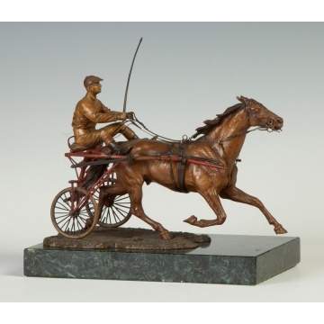 Franz Bergmann  (Austria, 1838-1894) Bronze Cold Patinaed Sulkie Rider & Horse 