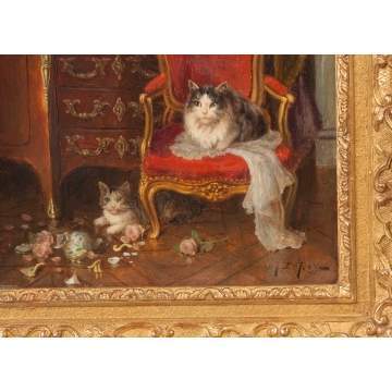 Jules Gustave Leroy  (French, 1856-1921) Kittens in parlor