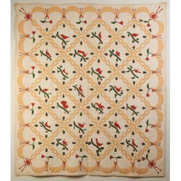 Quilt with Various Bird Motif & Swag Borders