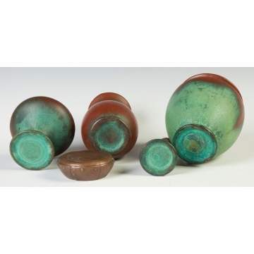 Five Clewells Copper Plated Art Pottery Pieces