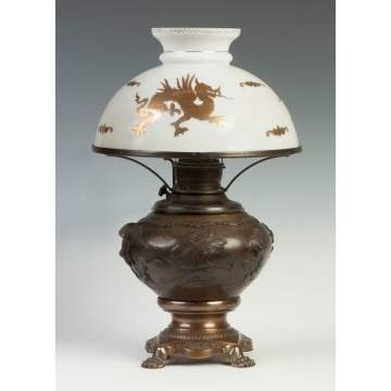 Japanese Bronze Lamp with Handel Shade