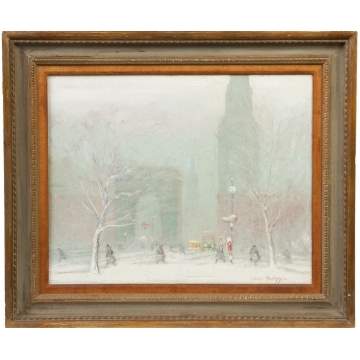 Johann Berthelsen (American, 1883-1972) New York City winter street scene
