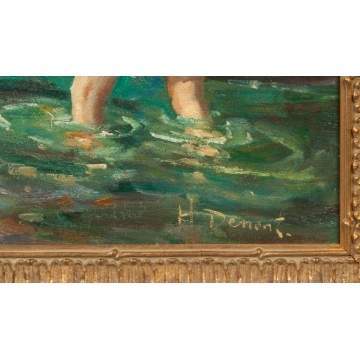 Painting by Demont, Boys with boat