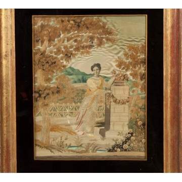 Needlework & Watercolor on Silk Memorial Picture