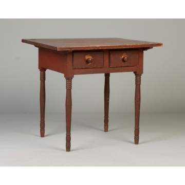 Unusual Country Sheraton Pine Two-Drawer Tavern Table