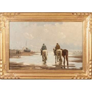  Johannes Hermanus Barend Koekkoek  (Dutch, 1840-1912) Horses on beach