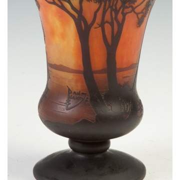 Daum Nancy Cameo Vase with Lake & Sunset Scene