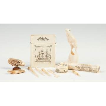 Group of Scrimshaw Whale's Teeth Objects
