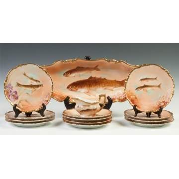 Limoges Fish Set with Hand Painted Fish