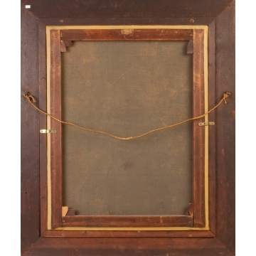 Portrait of a young lady in a blue dress, red chair