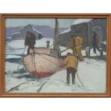 George Renouard (American, 1884-1954) Winter scene at docks
