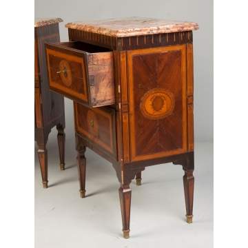 French Inlaid Marble Top Commodes