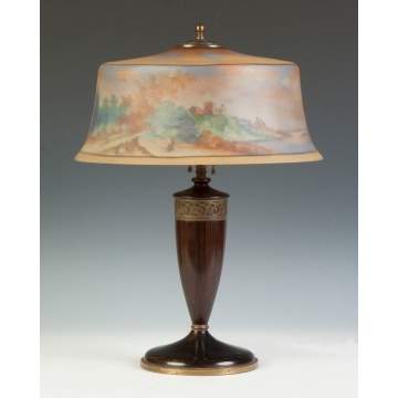 Pairpoint Reverse Painted Lamp, Landscape with Figures