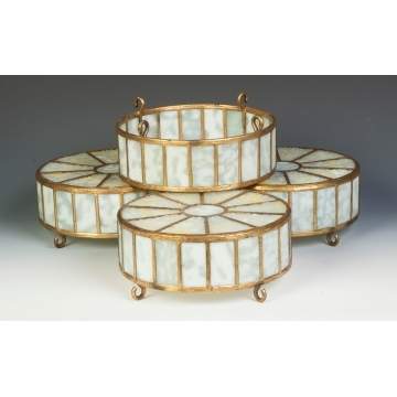 Four Leaded Glass Hanging Shades, Attributed to Tiffany
