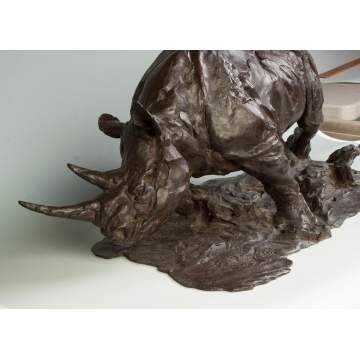 Jonathan Martin Kenworthy (B. 1943) Charging Rhino Bronze Sculpture