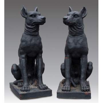 French Cast Iron Seated Hounds