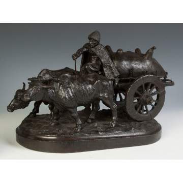 Feliks Khodorovich (Russian, 1840–1913) Russian Bronze Group of an Imeretian Bullock
Cart 