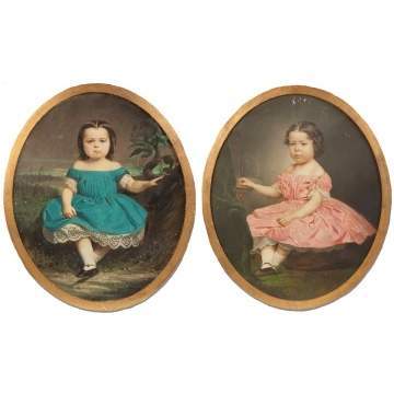 Constant Mayer, Two Portraits of young girls